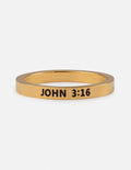 Gold-tone ring band with 'JOHN 3:16' engraved on the front
