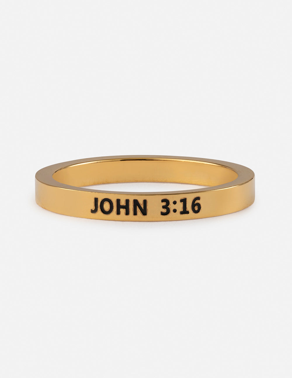Gold-tone ring band with 'JOHN 3:16' engraved on the front