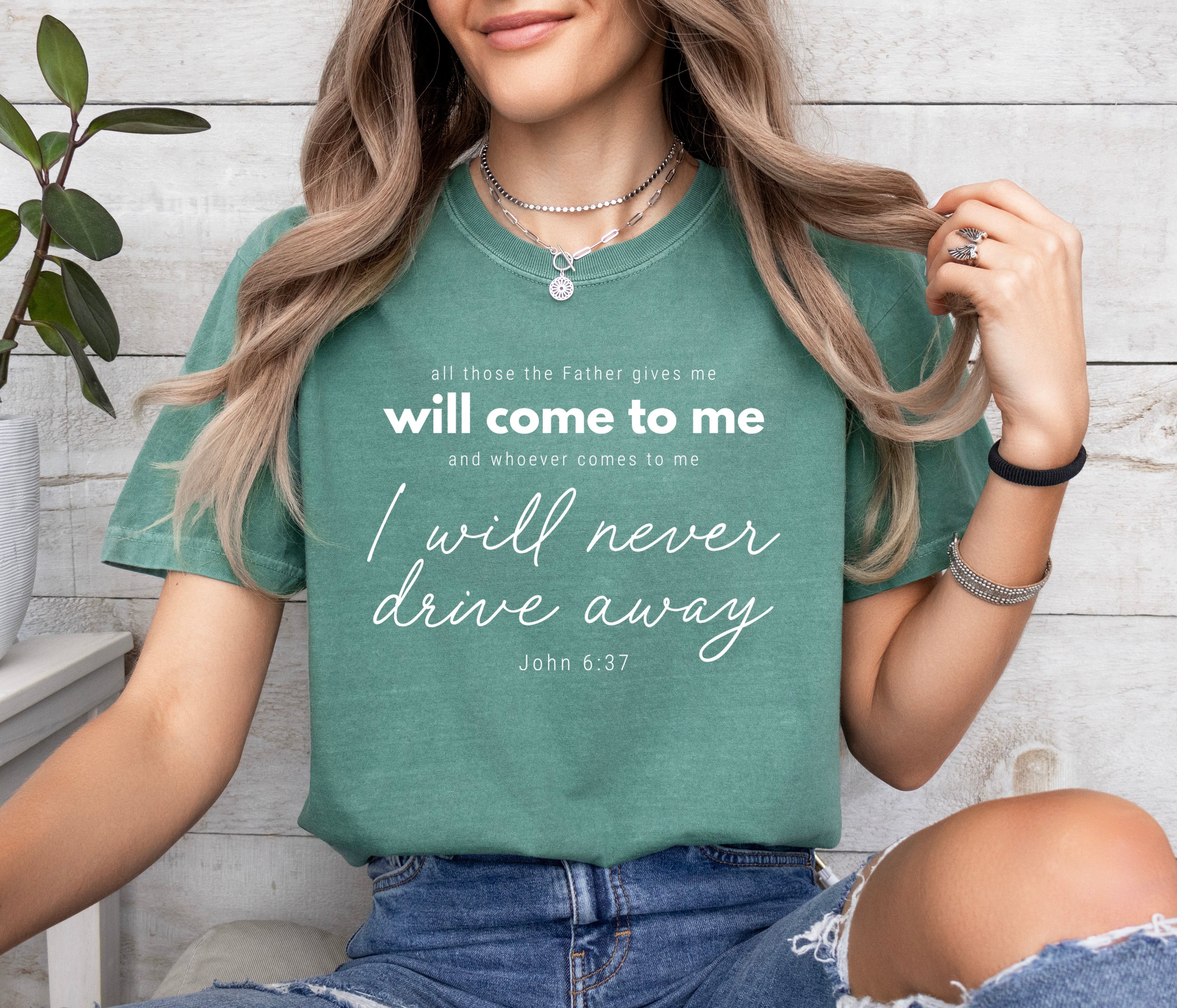 Green Christian quote graphic T-shirt, crew neck short sleeves