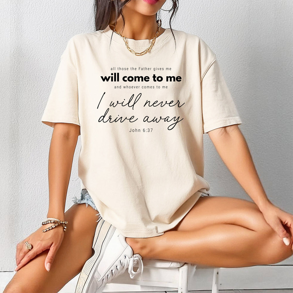 Ivory Christian quote graphic T-shirt, crew neck short sleeves