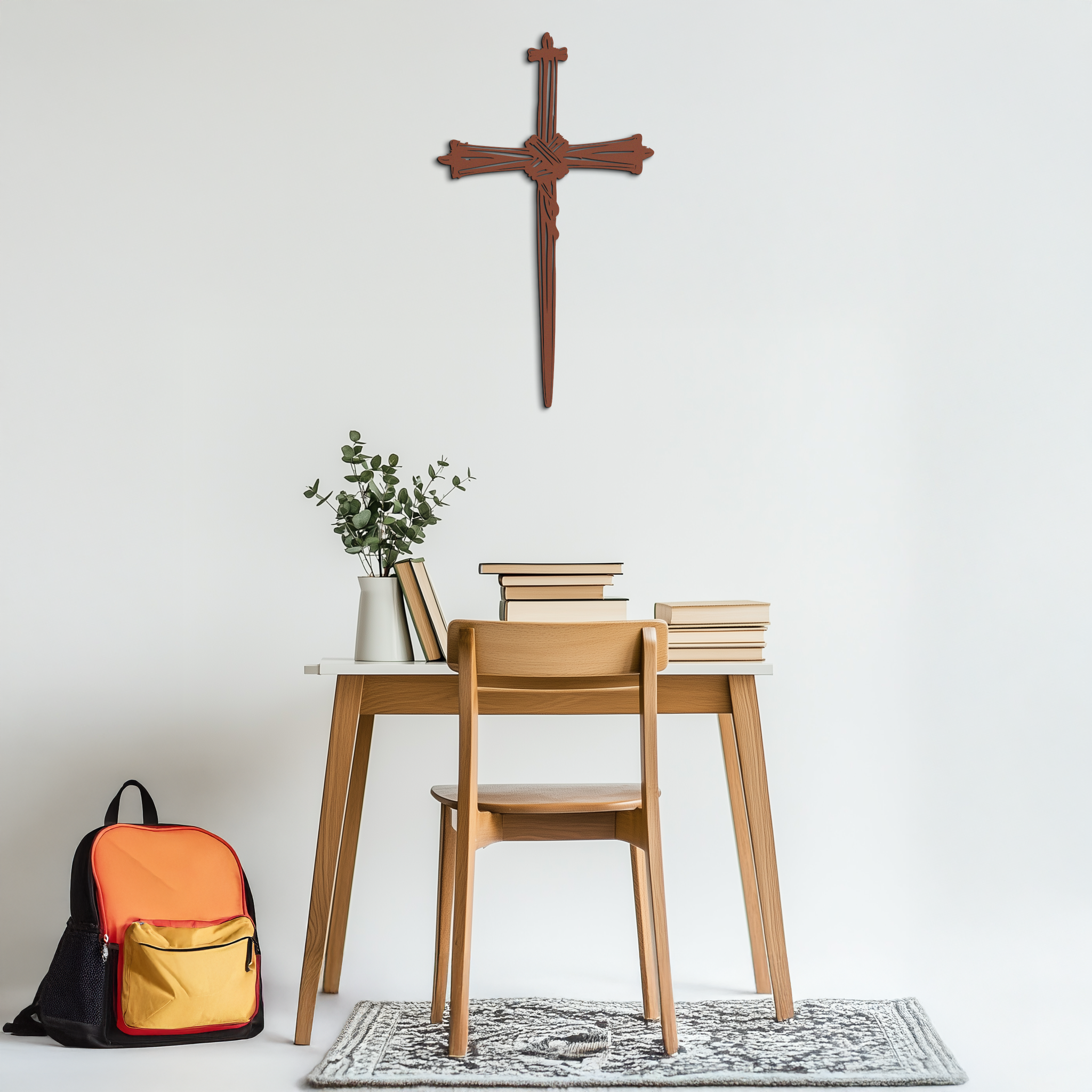 Brown metal cross wall art with barbed detail