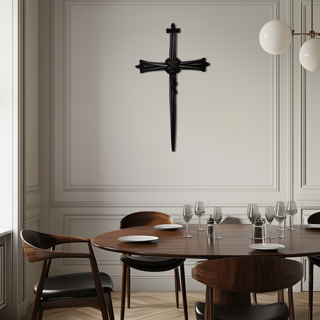 Black barbed wire cross metal wall art for wall display