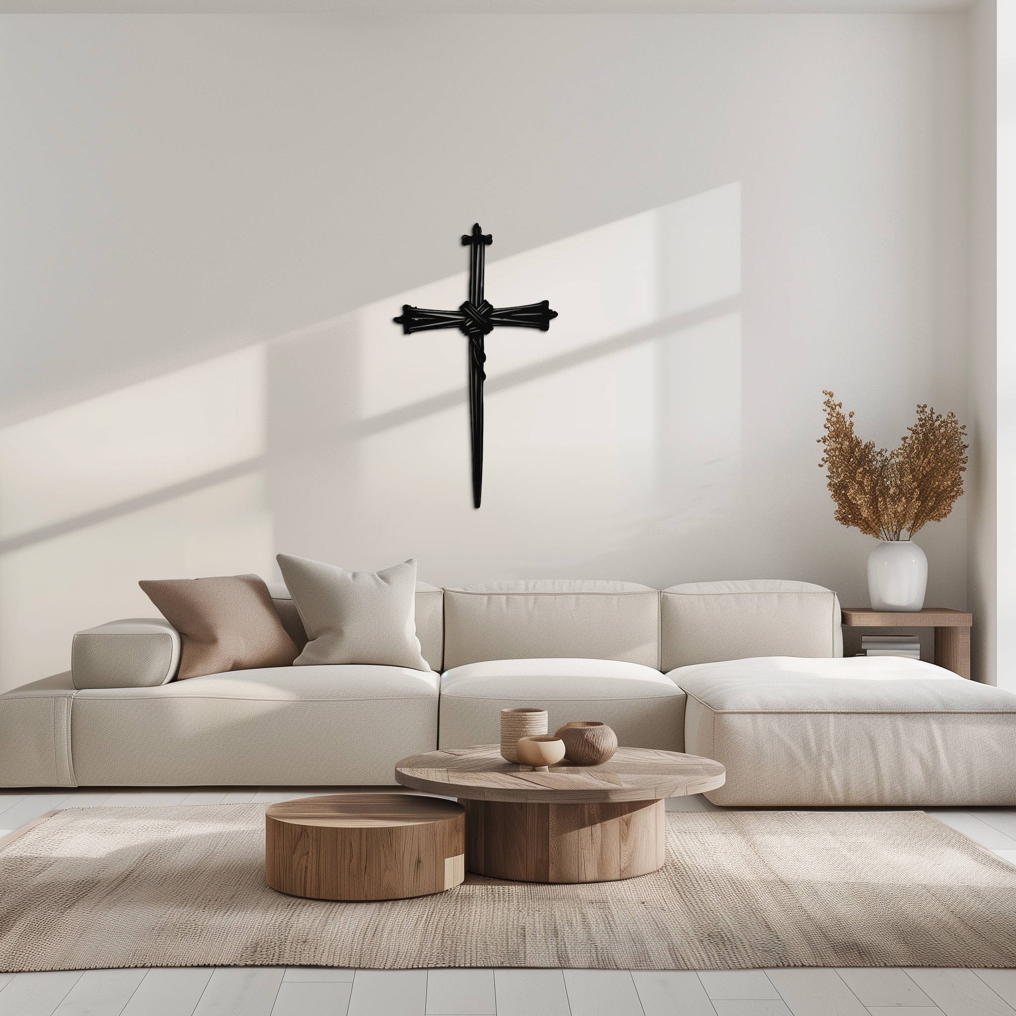 Black barbed wire cross metal wall art, wall-hanging cross