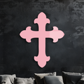 Pink metal cross wall art, flat cutout with curved cross arms