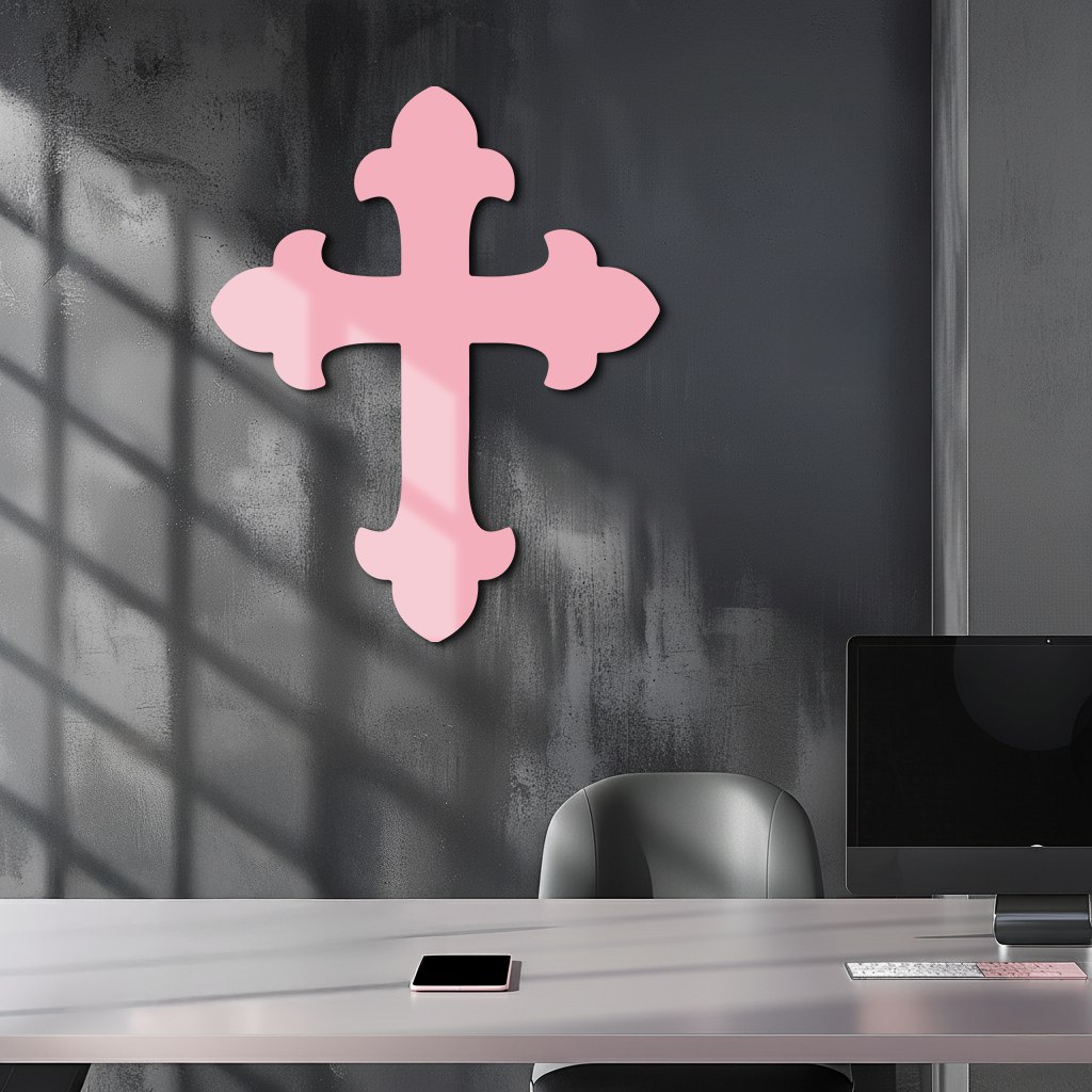 Pink metal cross wall art, flat four-arm cross cutout