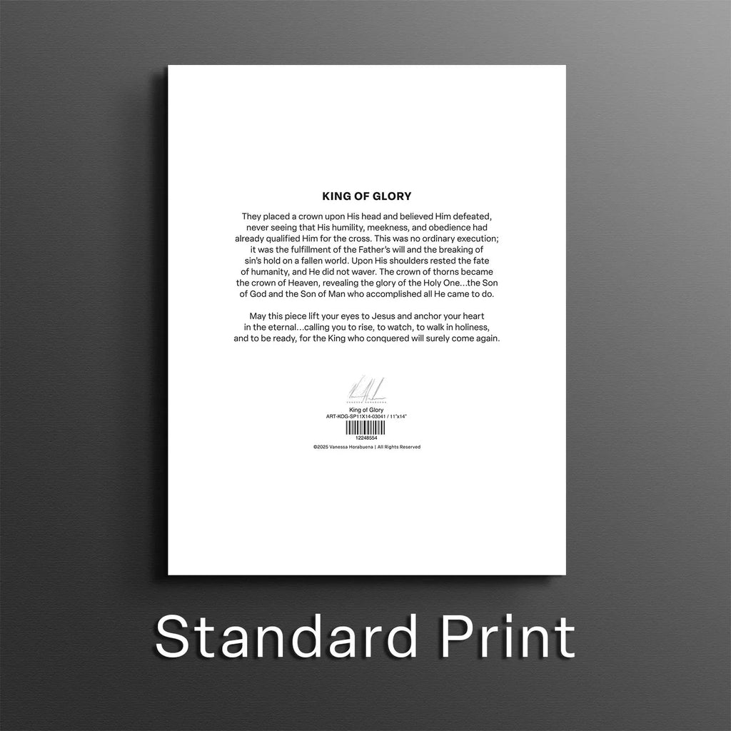 Back of a wall print on a white sheet with a small centered label area