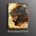 Square wall art print of a male face in sepia and dark tones with textured strokes