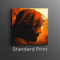Framed standard art print of a red-orange warrior profile head illustration.