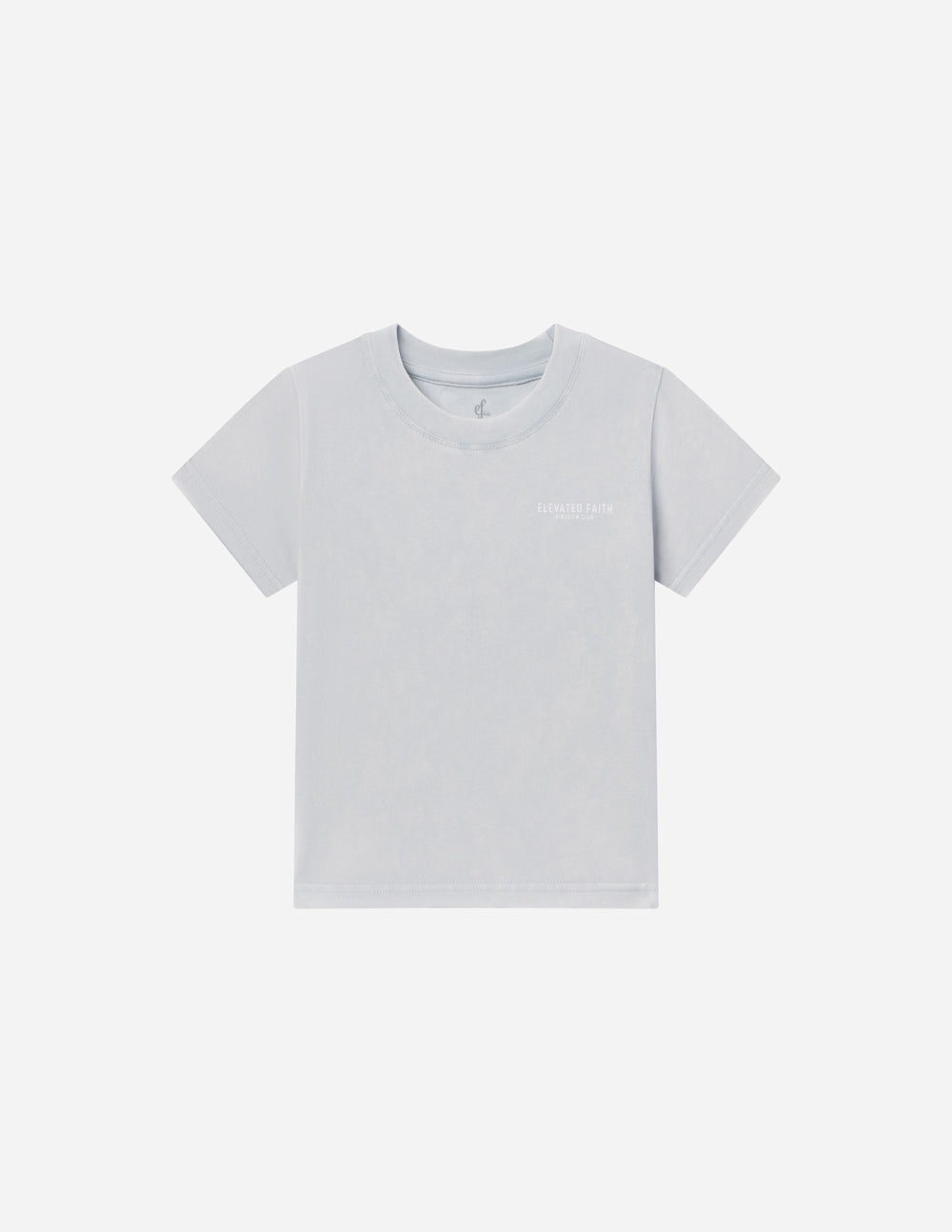 Kids light gray crewneck tee, small chest logo print