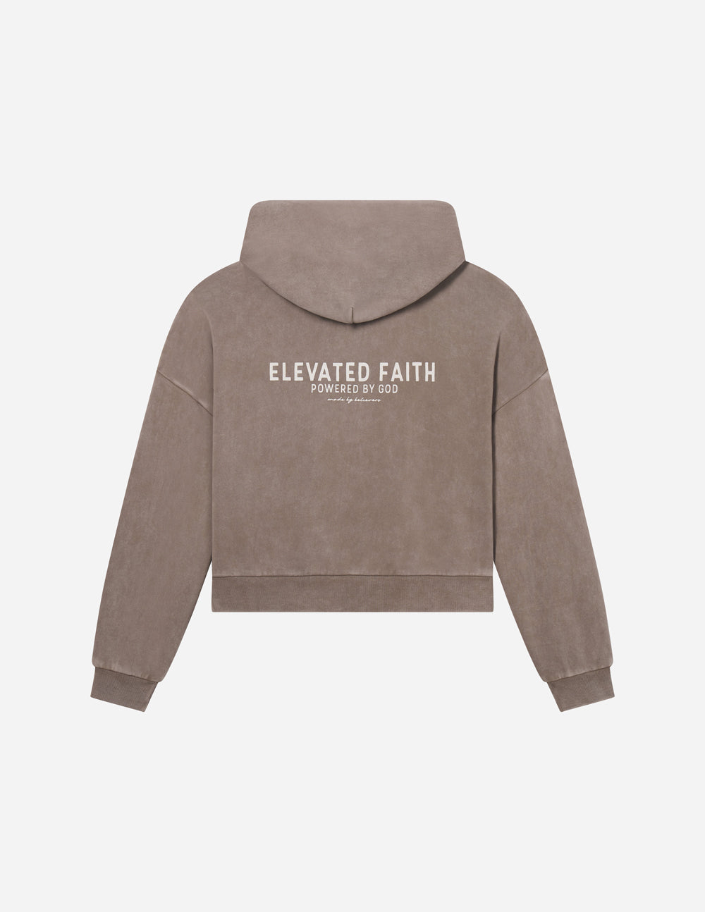 Brown hoodie with hood and logo on back panel