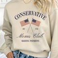 Cream pullover hoodie with patriotic graphic and Moms Club text