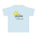 Light blue T-shirt with “but my Jesus Lemonade” front graphic and lemon cross