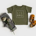 Olive baby toddler T-shirt with Lil Bro square text graphic