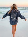 Dark blue unisex hoodie with kangaroo pocket and Living Water Eternal Life front print.