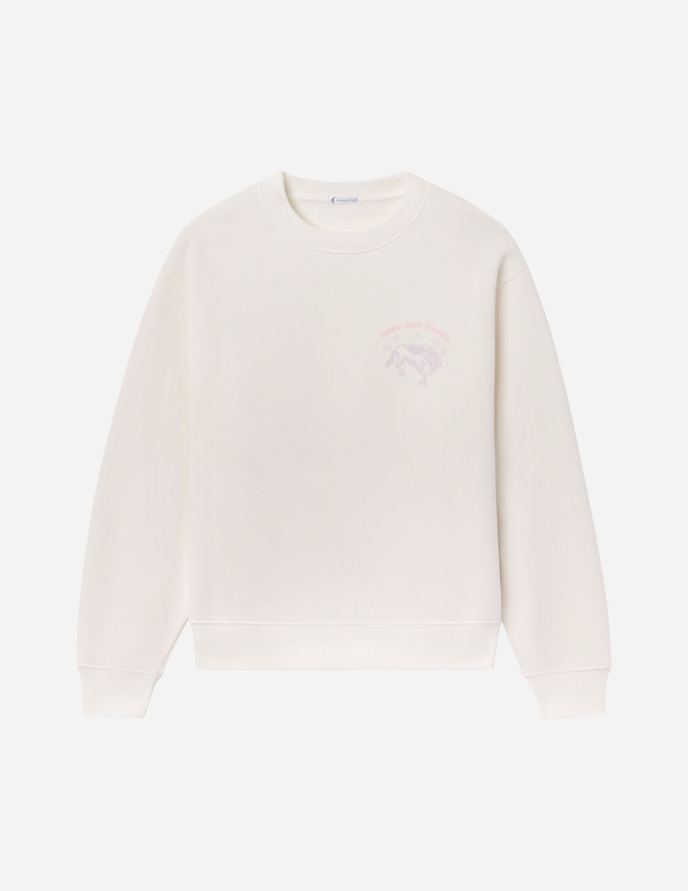 Unisex crewneck sweatshirt, light cream front view with small chest logo