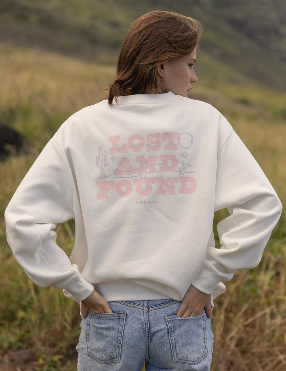 Unisex crewneck sweatshirt, light cream back graphic print