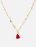 Gold paperclip chain necklace with red heart pendant