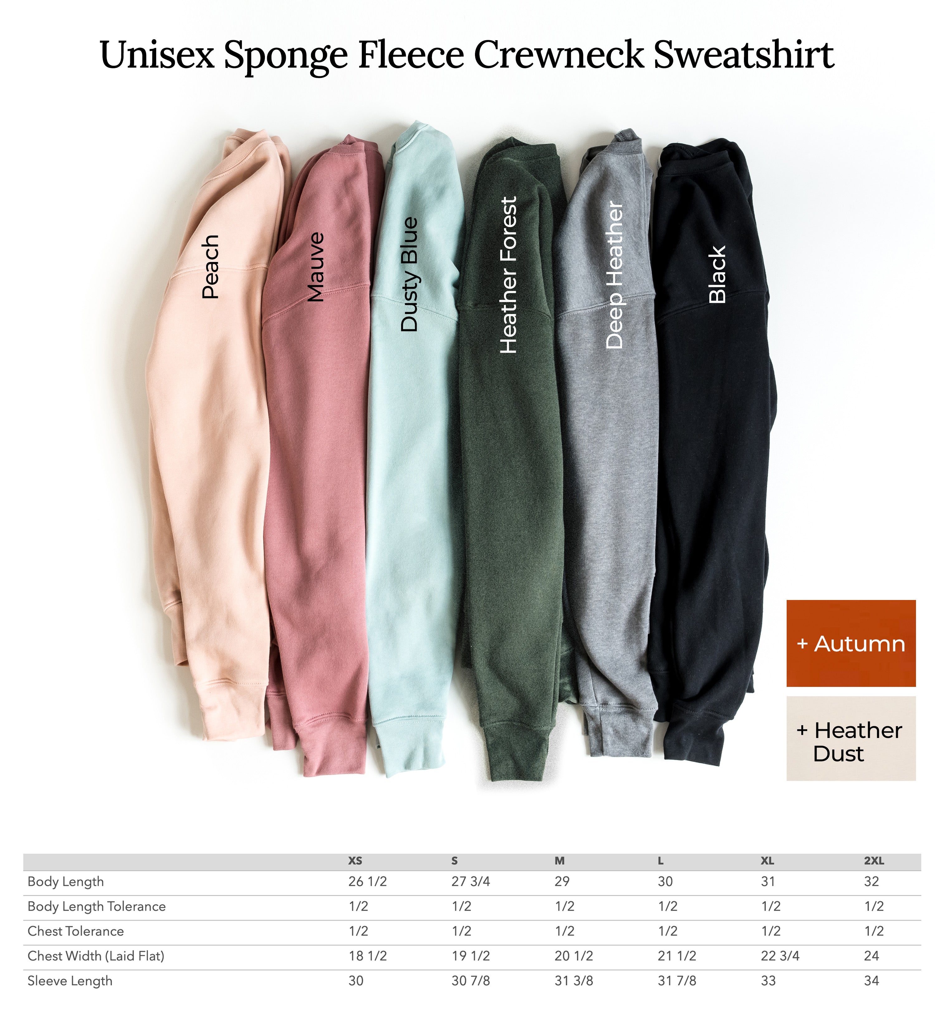 Sponge fleece crewneck sweatshirt color options, including heather forest and black