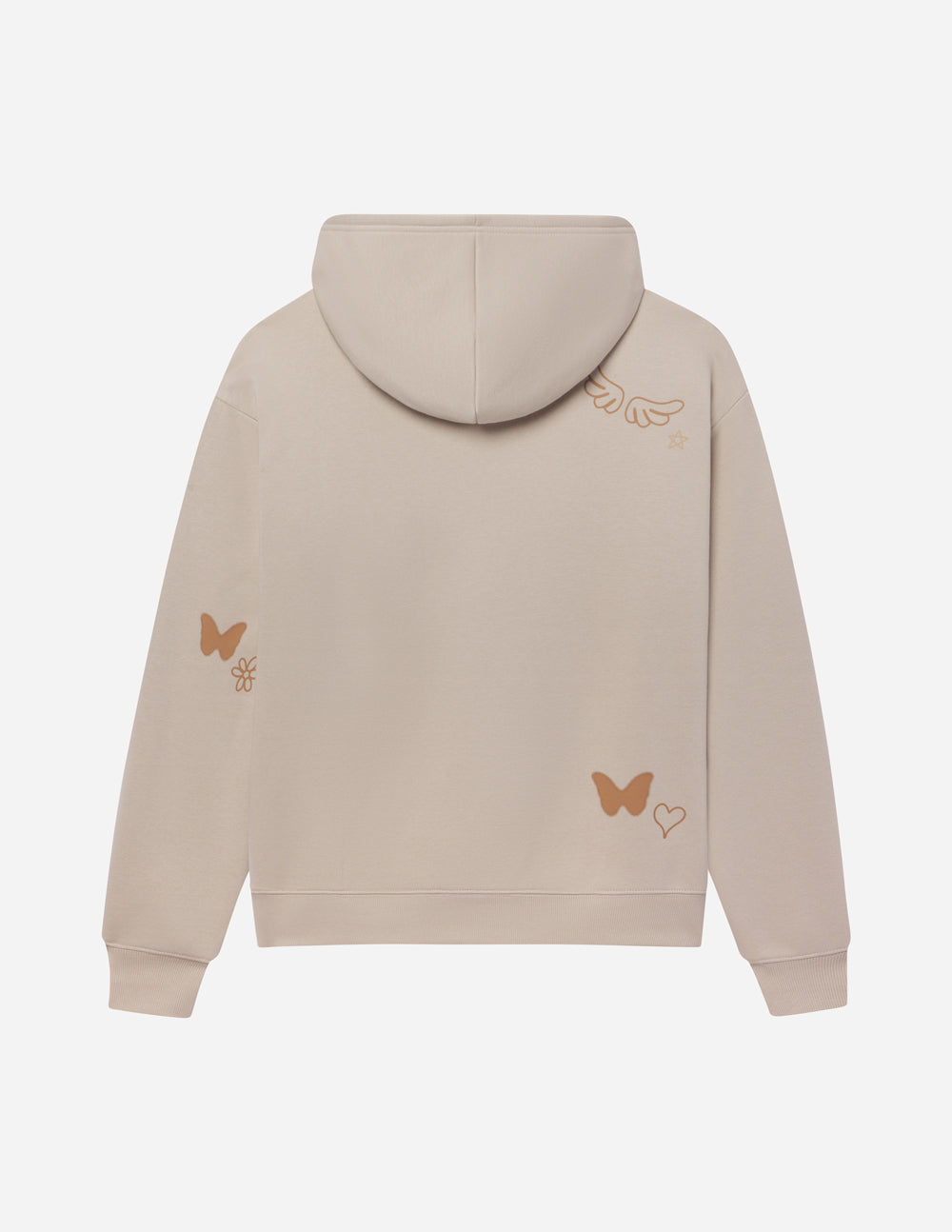Cream unisex hoodie with hood and small heart doodle prints on back