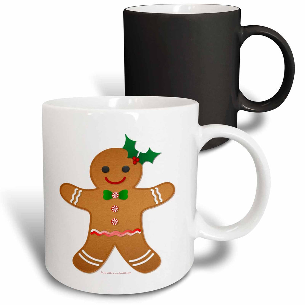 Two-tone black and white Christmas gingerbread man cookie mug with holly
