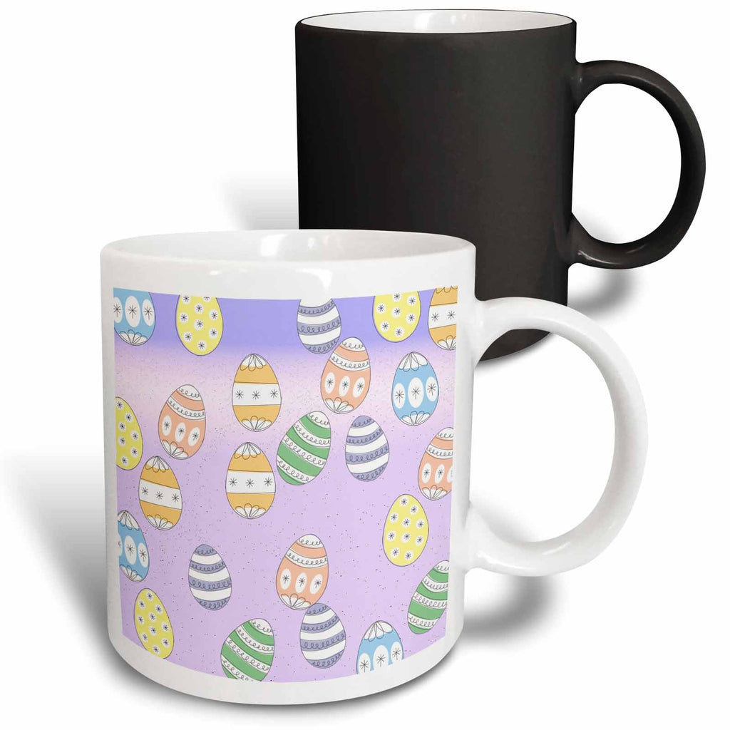 Set of two mugs: black plain mug and white Easter egg pattern mug