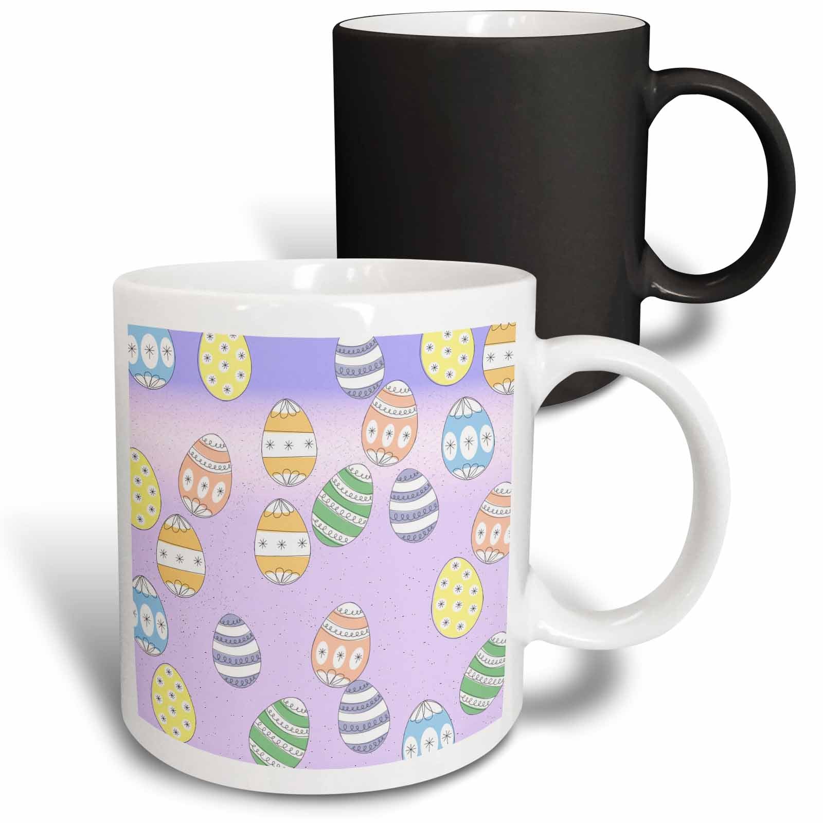 Set of two mugs: black plain mug and white Easter egg pattern mug