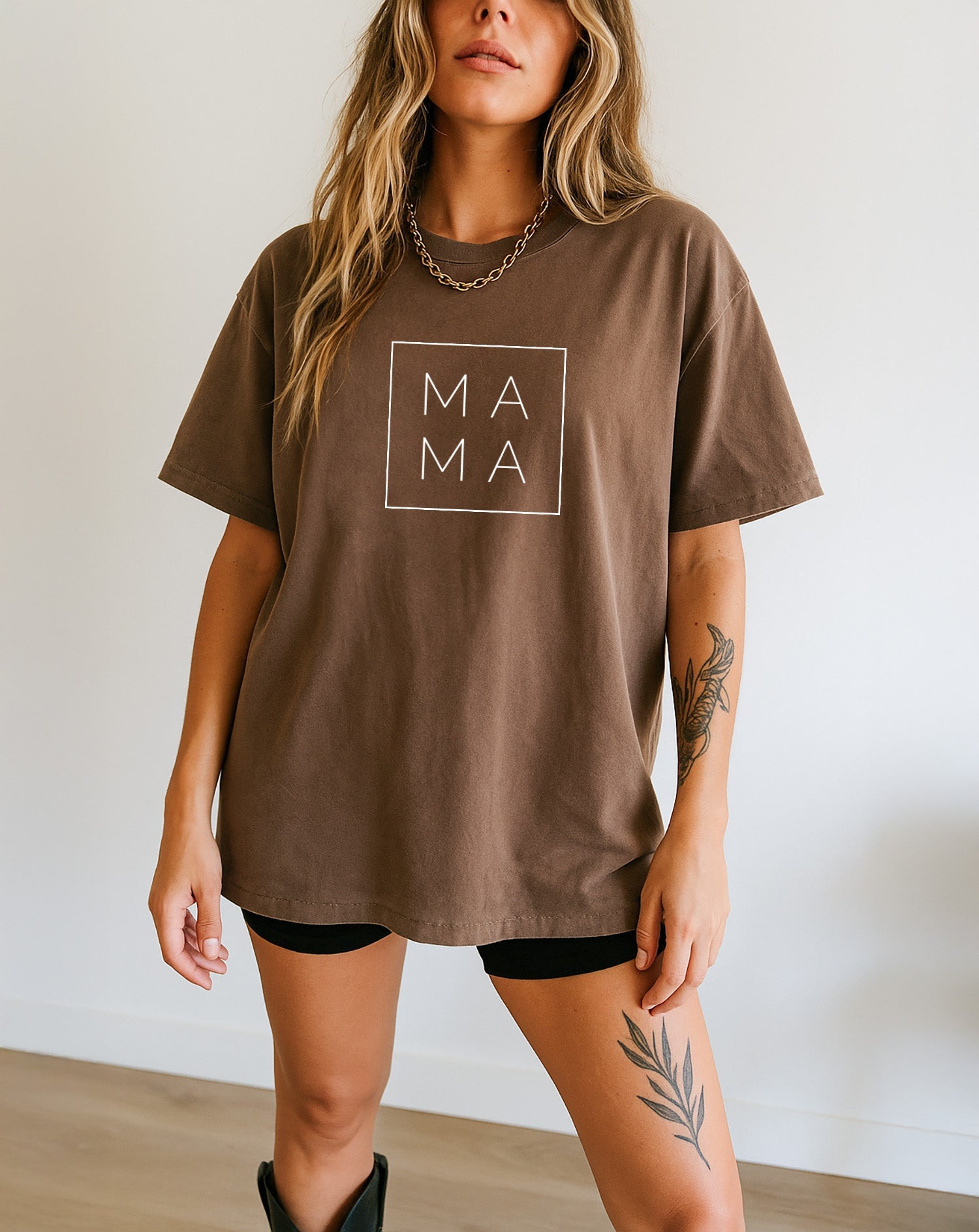 Brown Mama Comfort Colors T-shirt with square “MA MA” logo print at center chest