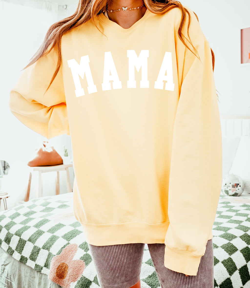 Ivory MAMA crewneck sweatshirt with long sleeves and white front lettering