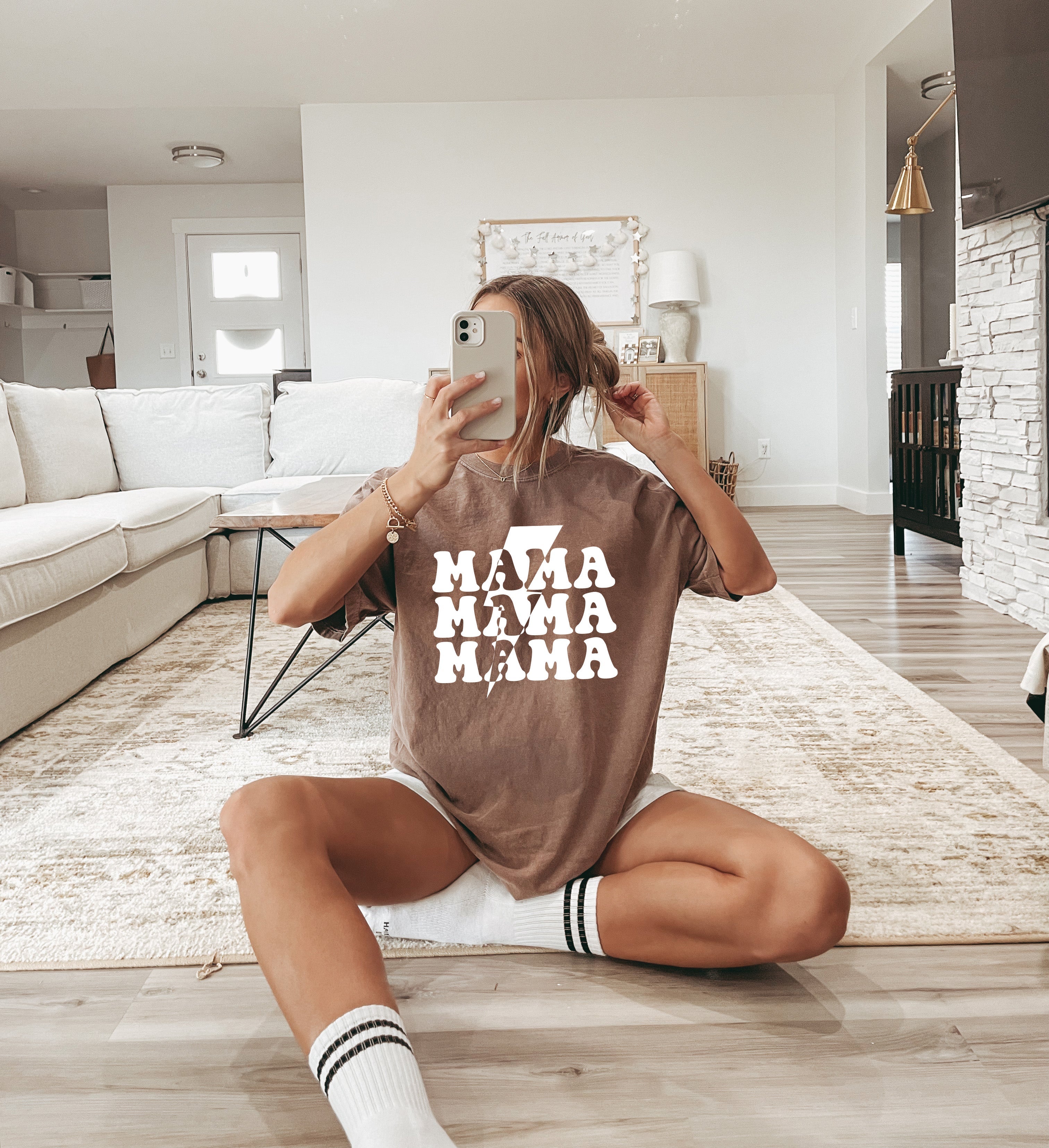 Mama T-shirt, dusty rose with white 'MAMA' graphic
