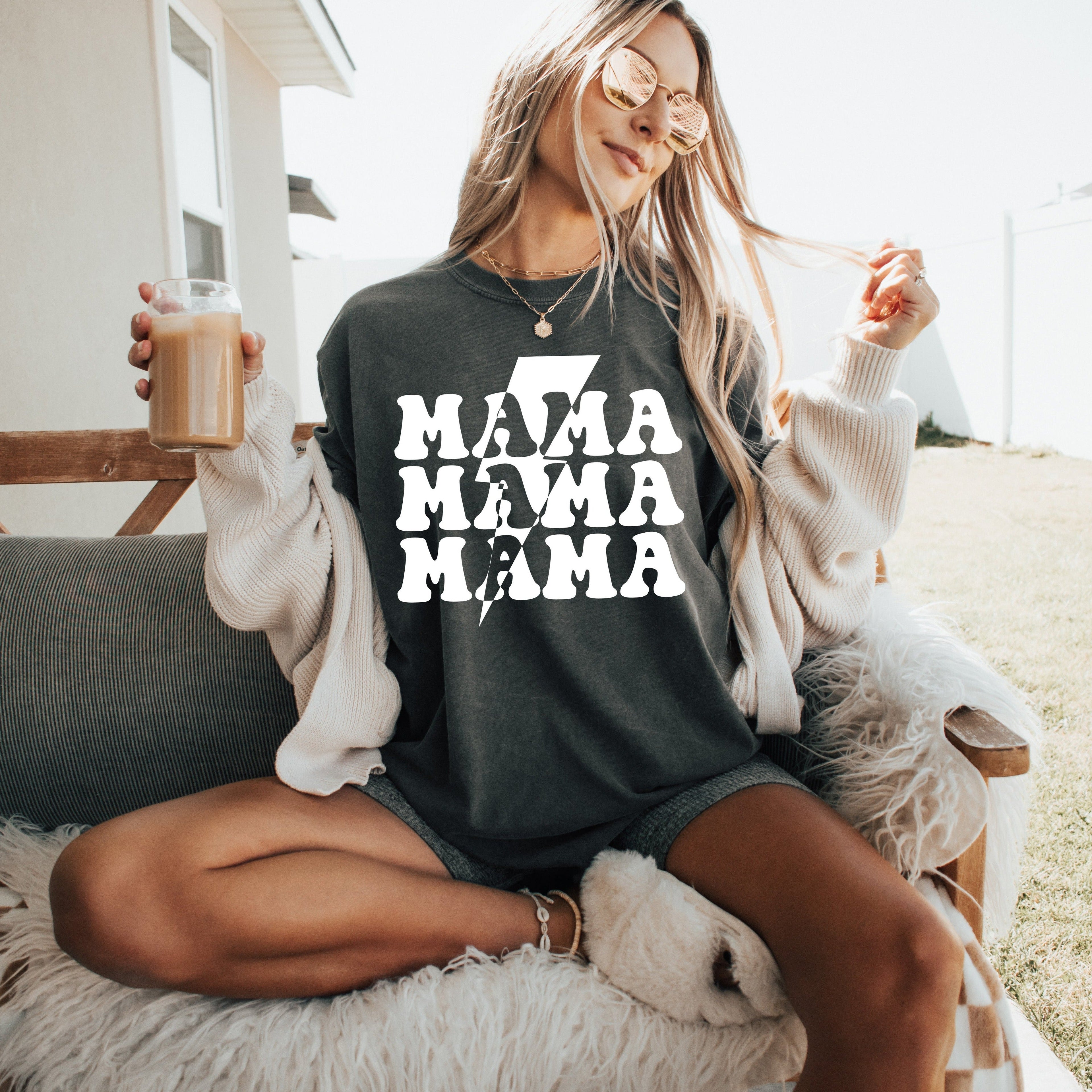 Mama T-shirt, black with white 'MAMA' graphic