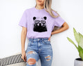 Orchid garment-dyed T-shirt with black bear face graphic, short sleeves, crew neck.