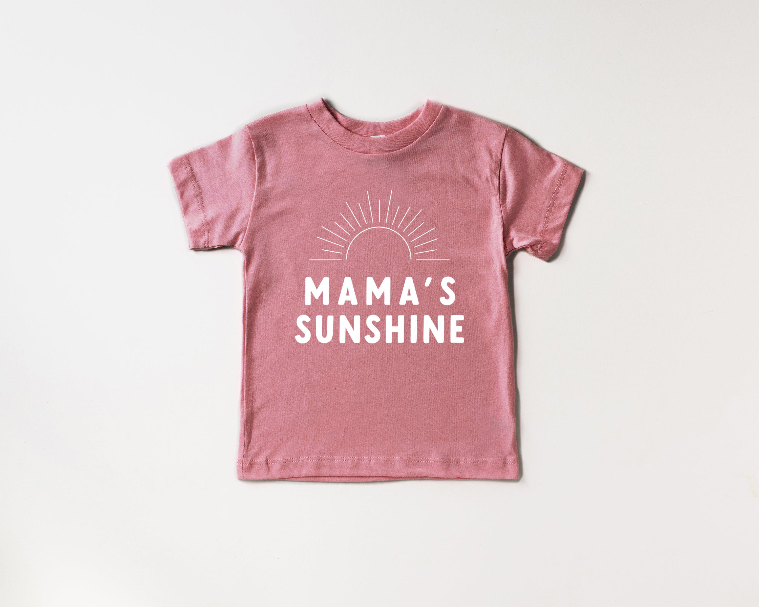 Kids organic cotton tee in rose pink with 'Mama's Sunshine' front graphic