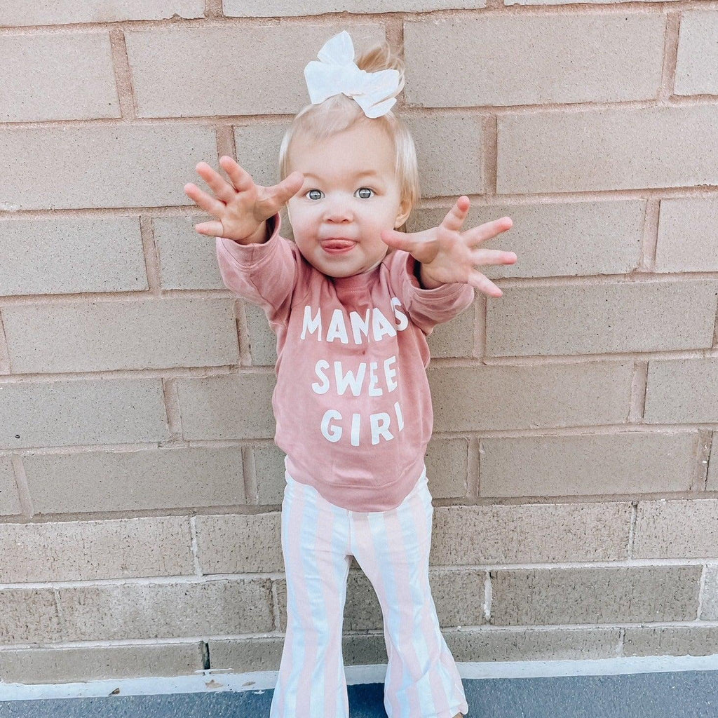 Toddler pullover sweatshirt in dusty pink with 'MAMA'S SWEET GIRL' front print