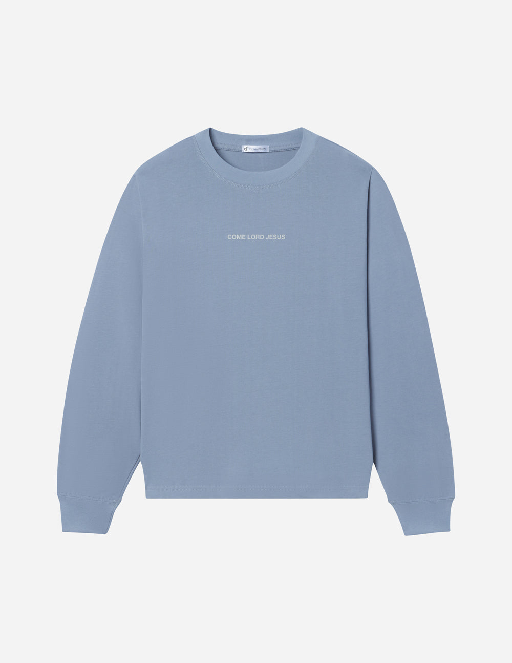 Maranatha unisex tee, light blue crewneck with small chest 'COME LORD JESUS' print