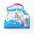 Mary themed color and pray purse with blue ruffled top and purple handle
