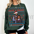 Dark green Christmas graphic sweatshirt with 'Have a Merry Cowboys-Mas' print