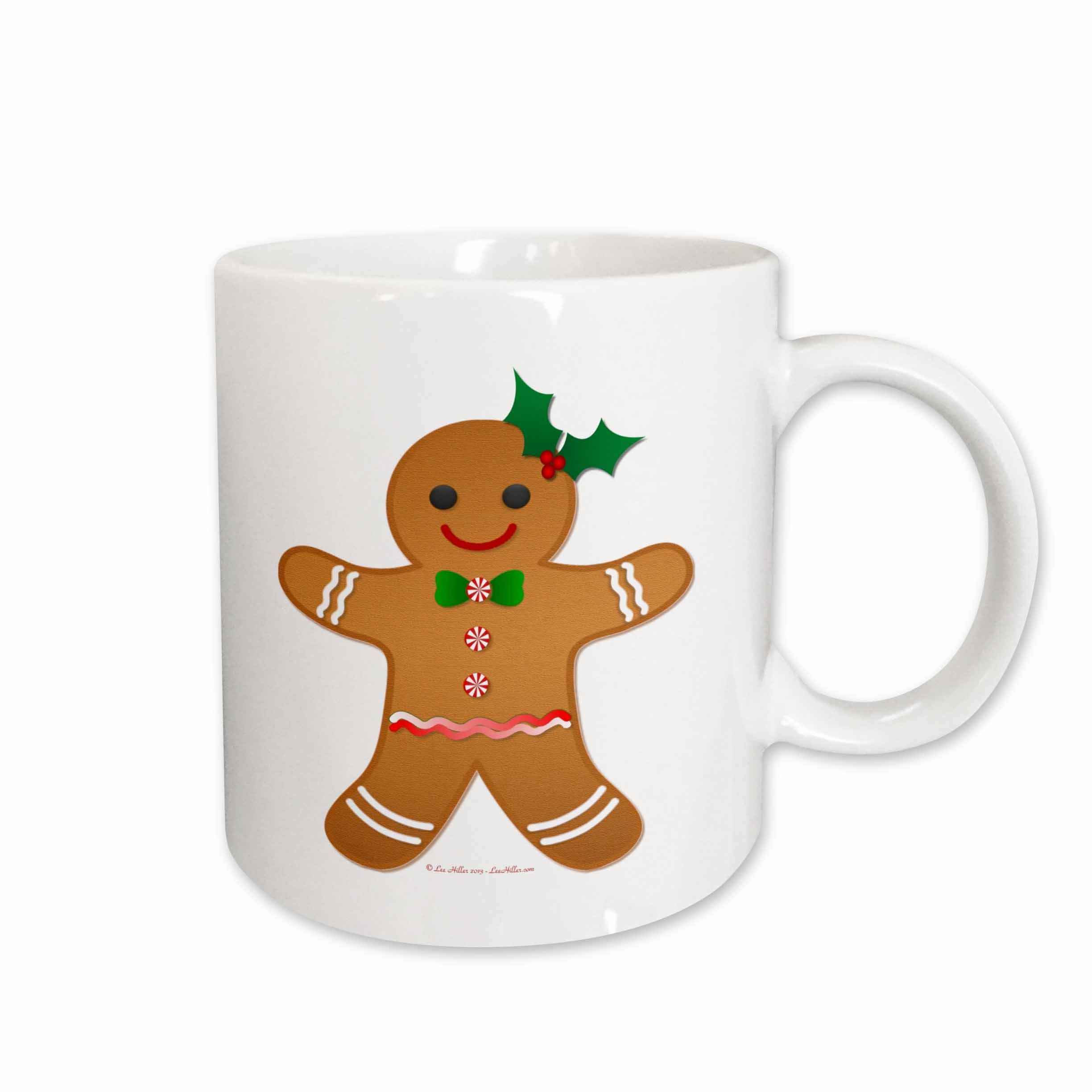 White Christmas gingerbread man cookie mug with green and red holly graphic