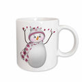 White ceramic mug with smiling snowman and pink bulb lights, white handle