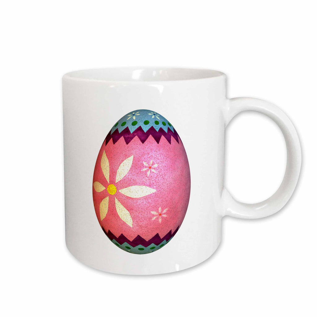 White ceramic mug with colorful Easter egg graphic and white handle