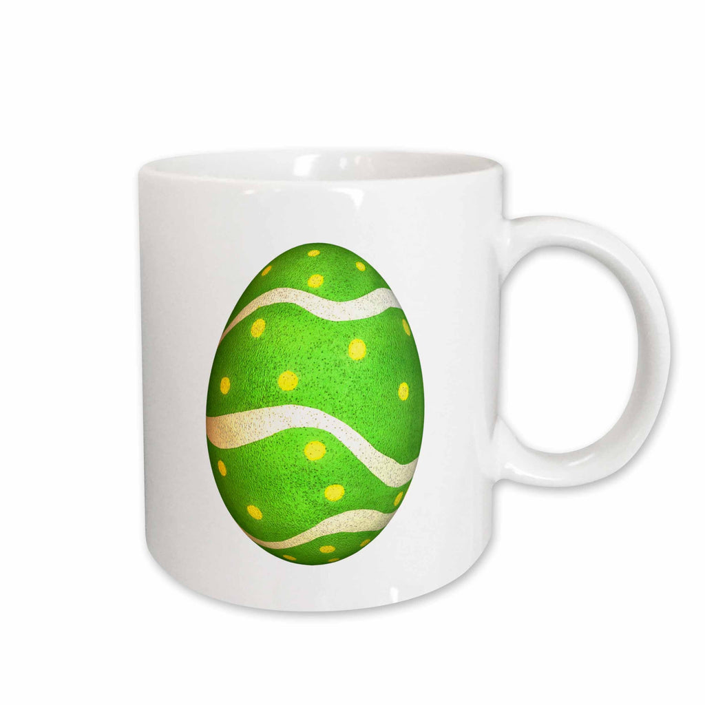 White ceramic mug with green Easter egg graphic and white handle