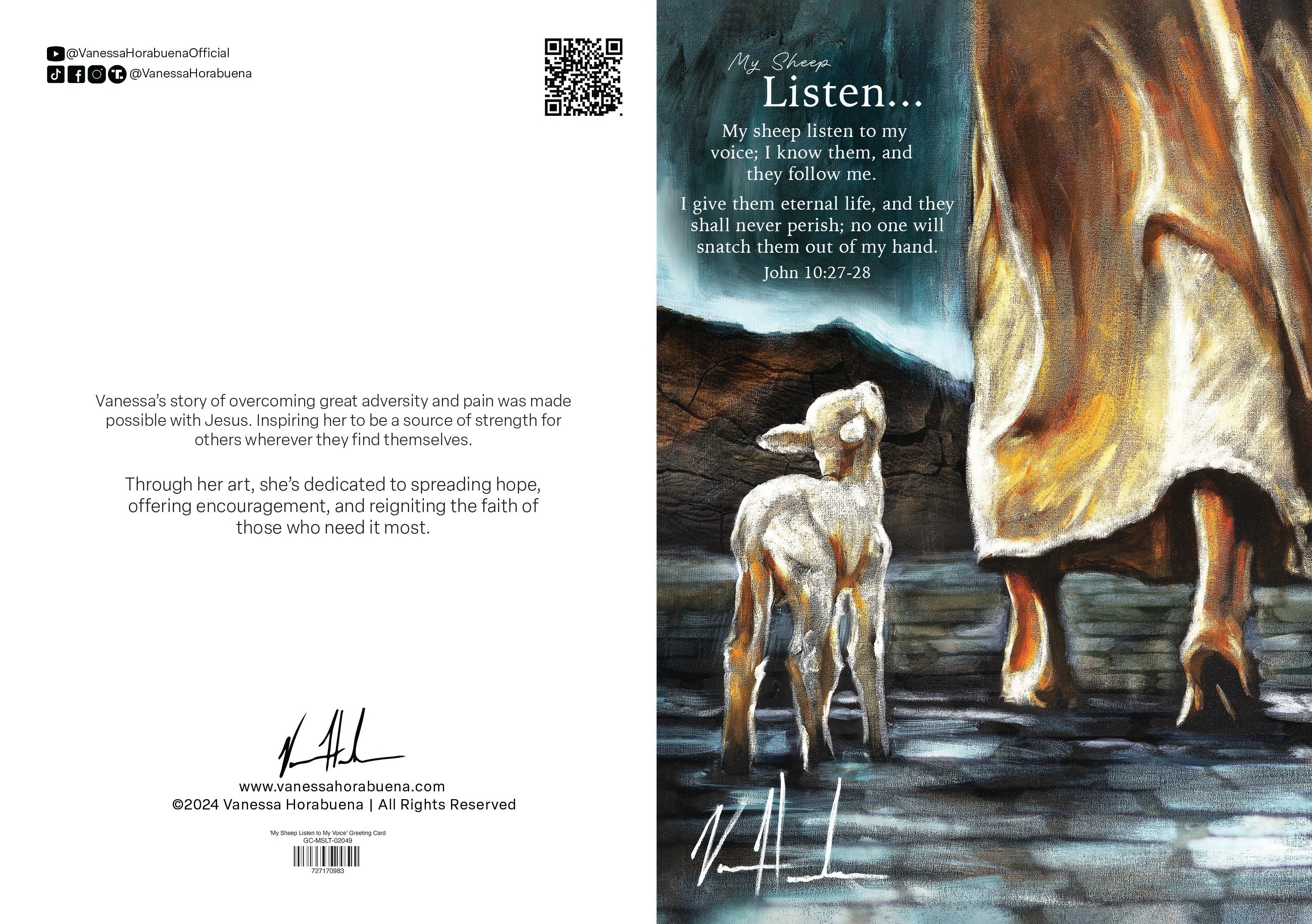 Greeting card back with QR code and printed verse text