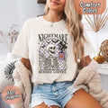 White T-shirt with skeleton “Nightmare Before Coffee” front graphic, crew neck
