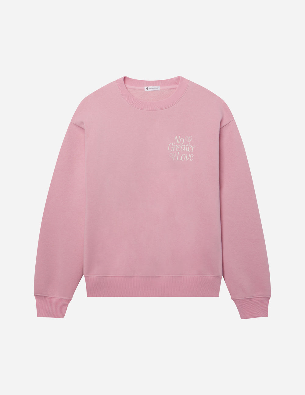 Unisex crewneck sweatshirt, pale pink front view with small chest logo