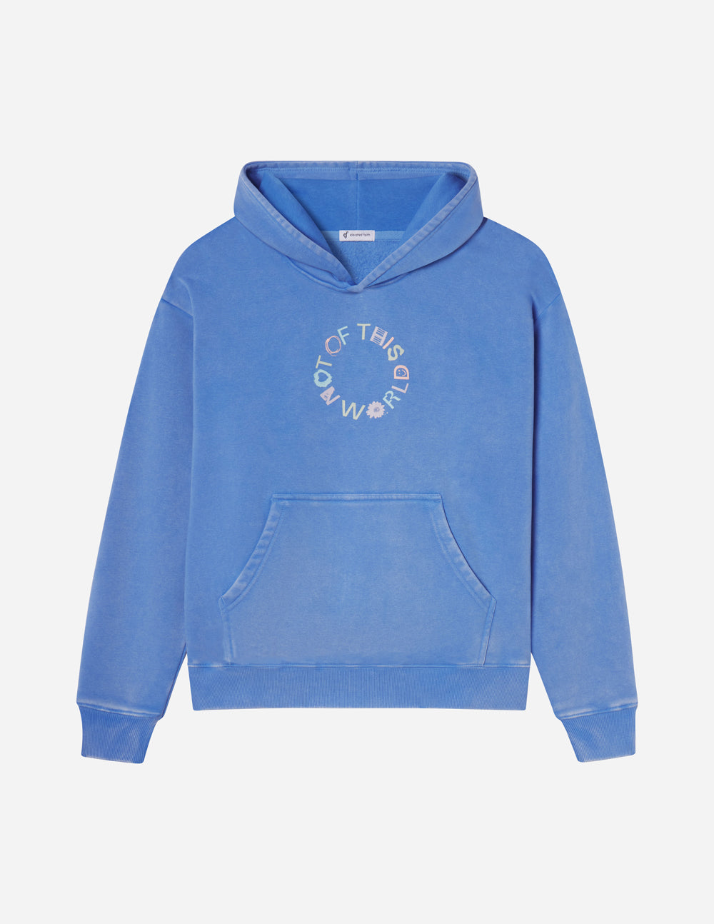 Blue unisex pullover hoodie with kangaroo pocket and hood