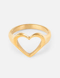 Gold-tone open heart ring with heart-shaped cutout motif.
