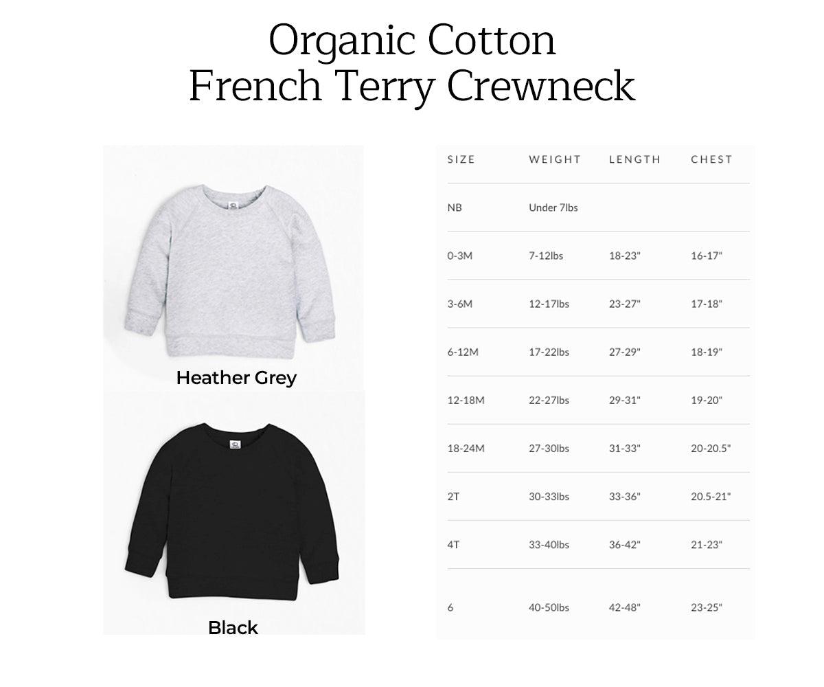Heather grey and black baby French terry crewneck sweatshirts, long sleeves, logo print