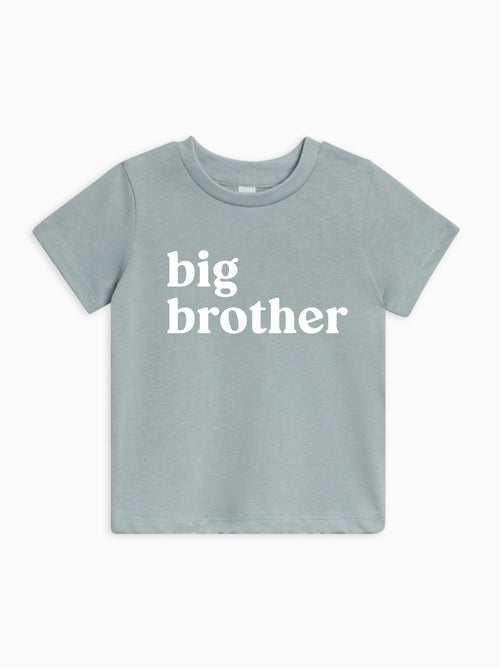 Kids organic cotton T-shirt, slate blue, "big brother" front print