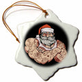 Porcelain snowflake ornament with hanging loop, featuring Santa Claus tattoo-style artwork