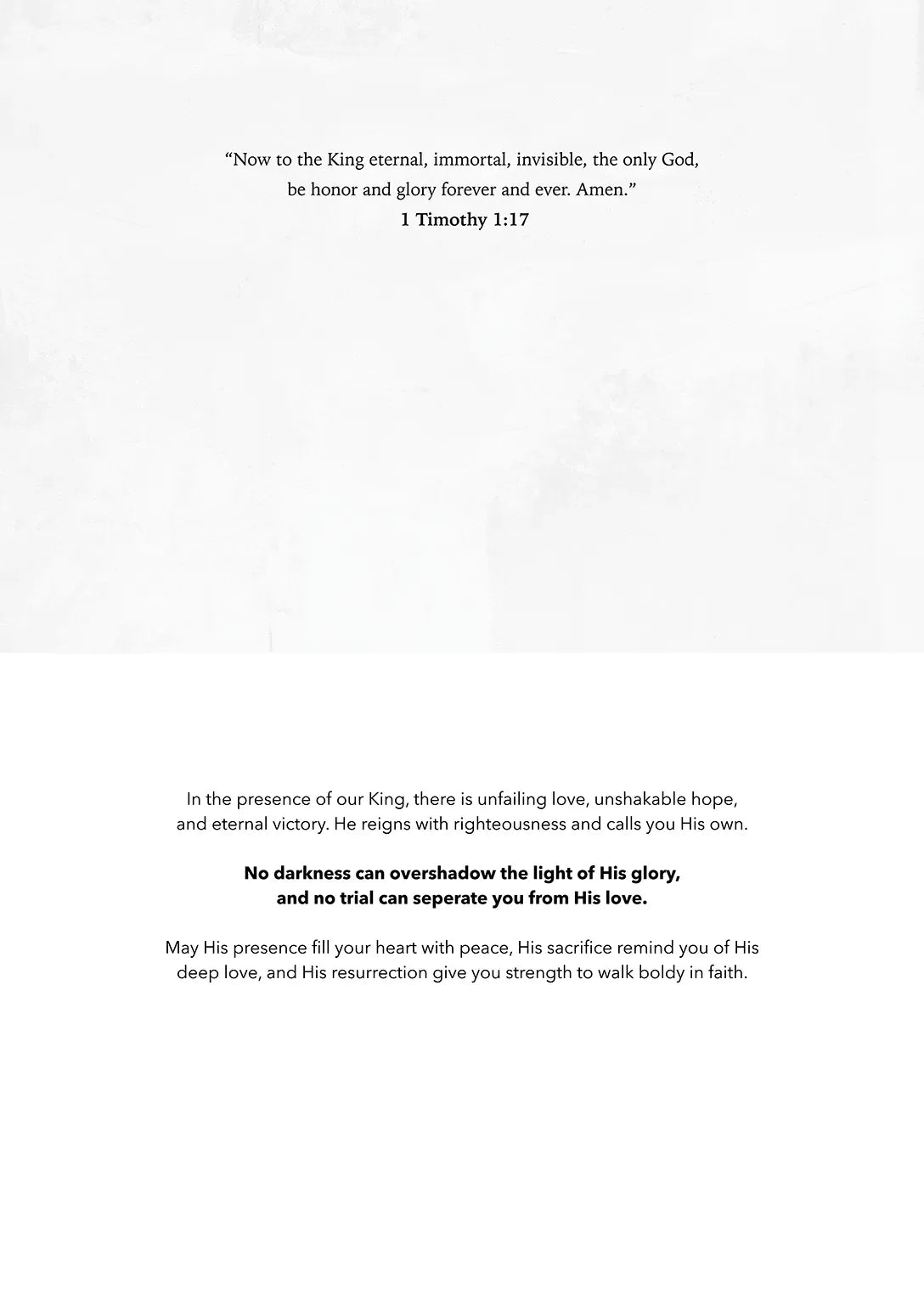 Greeting card with printed scripture message on white interior page
