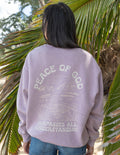 Lavender unisex crewneck sweatshirt with large back graphic text and design
